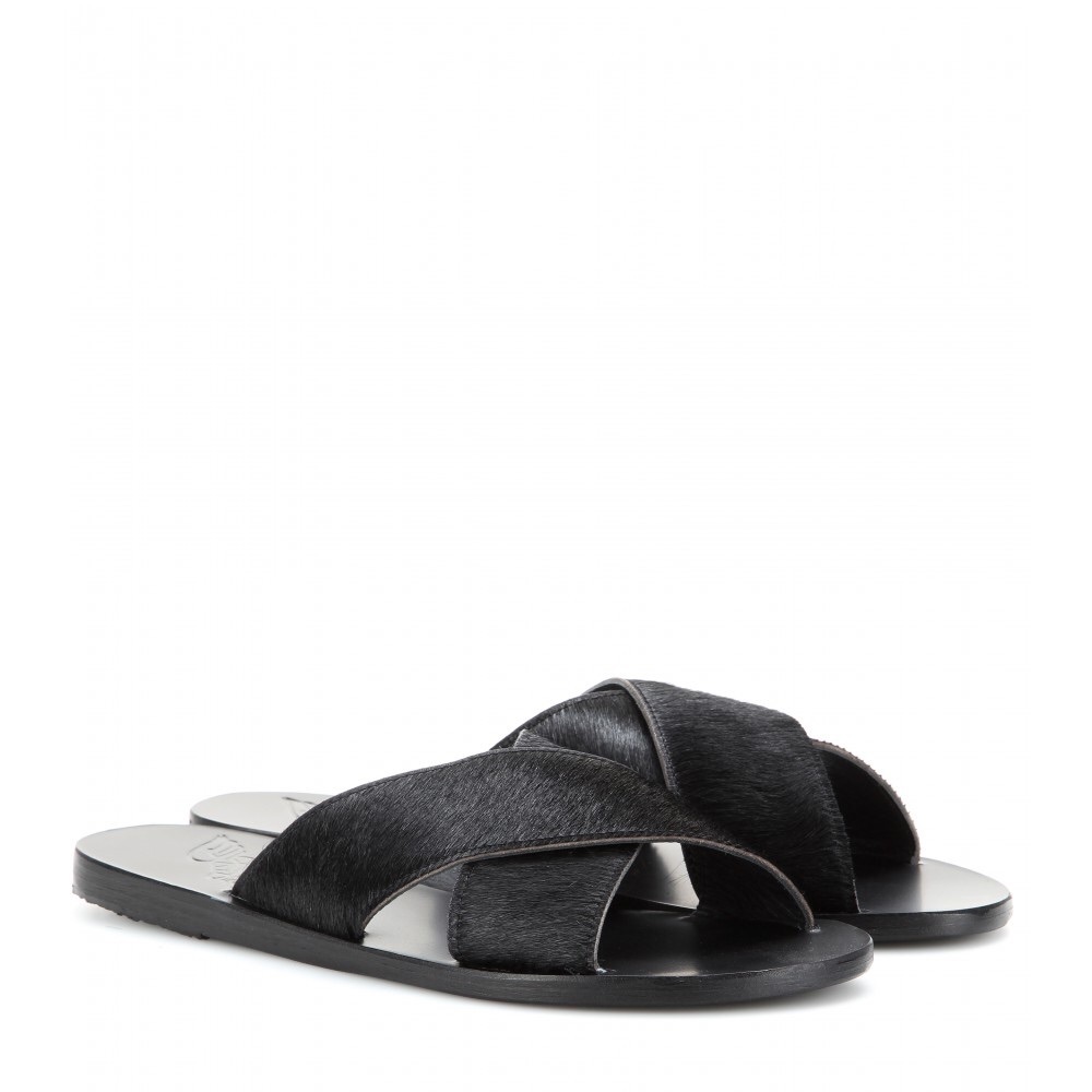 Ancient Greek black pony trim sandals